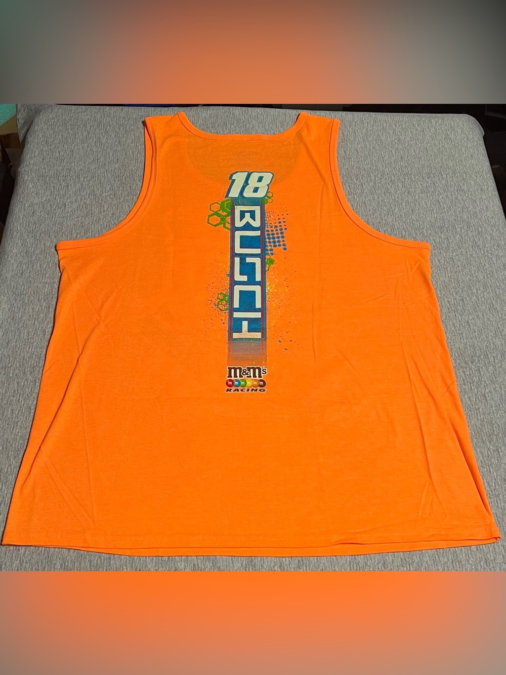 Kyle Busch #18 M&M Racing Nascar Neon Orange Graphic Tank Top - Picture 10 of 10